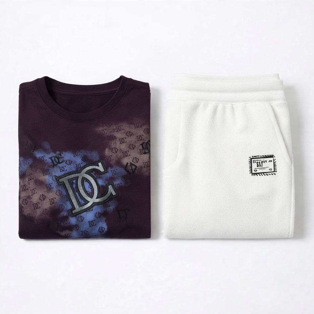 DC Purple T-shirt + SU White Track Pant