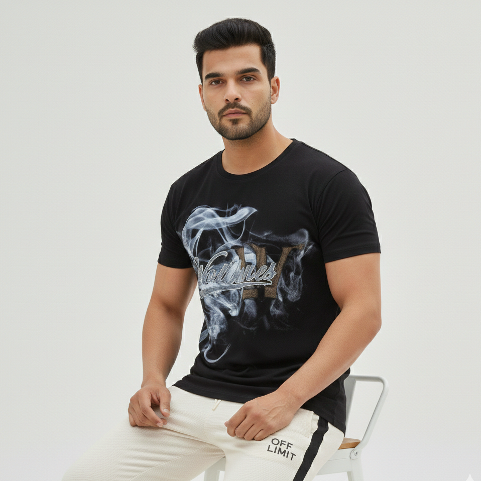 Wolftunes Black T-shirt + Off Limit Off White Track Pant