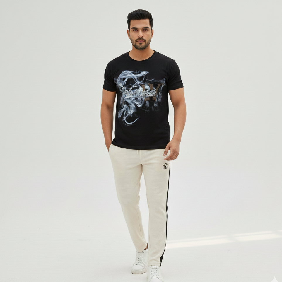 Wolftunes Black T-shirt + Off Limit Off White Track Pant